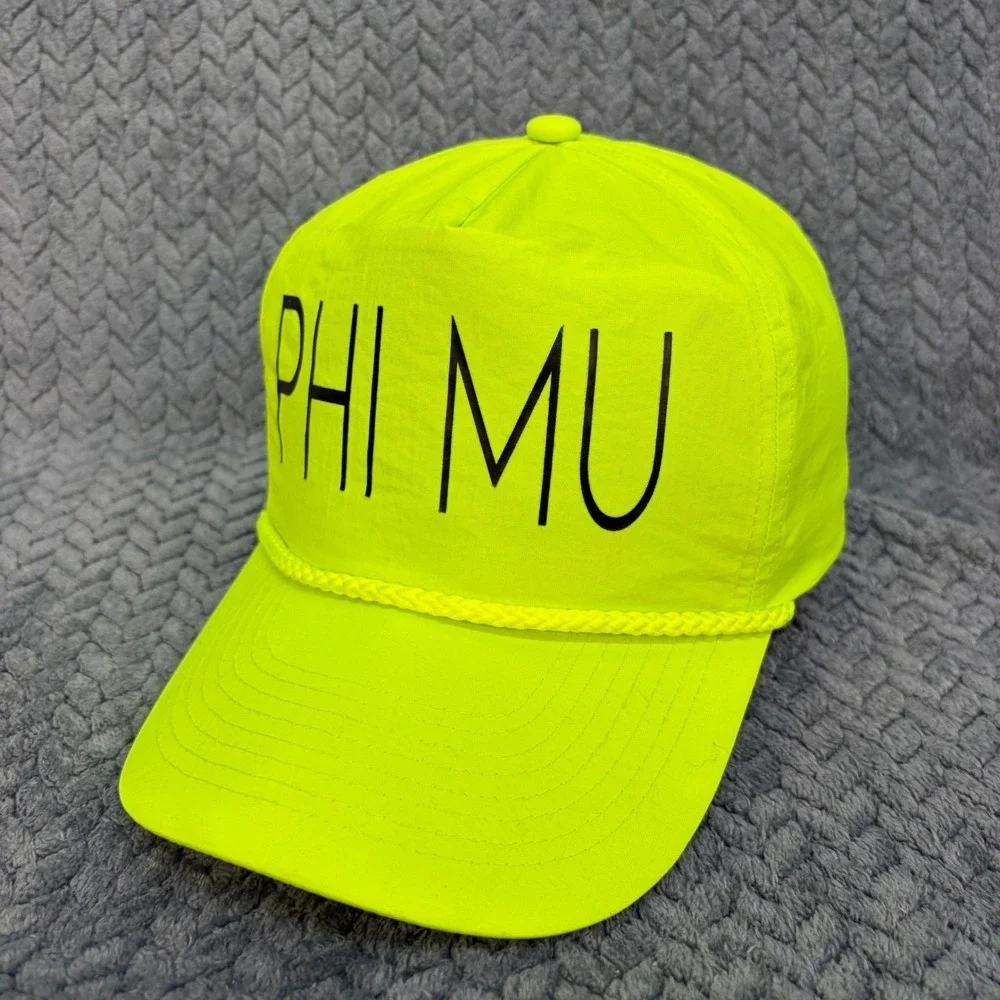 Cobra Phi Mu Sorority Snapback Hat Neon Yellow Nylon Rope Cap Greek Life 0763